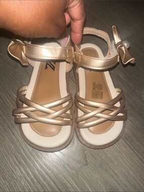 Girls' Metallic Rose Gold Strappy Sandals with Bow
